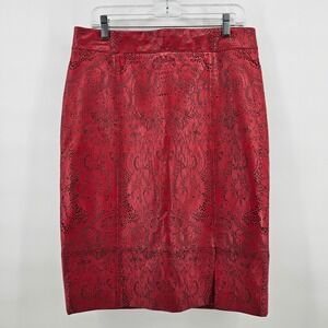 Doncaster Collection Leather Pencil Skirt Womens 12 Red Laser Cut Lace Pattern